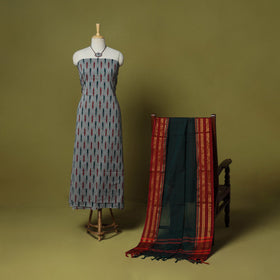 Grey - 2pc cotton unstitched pochampally ikat dress