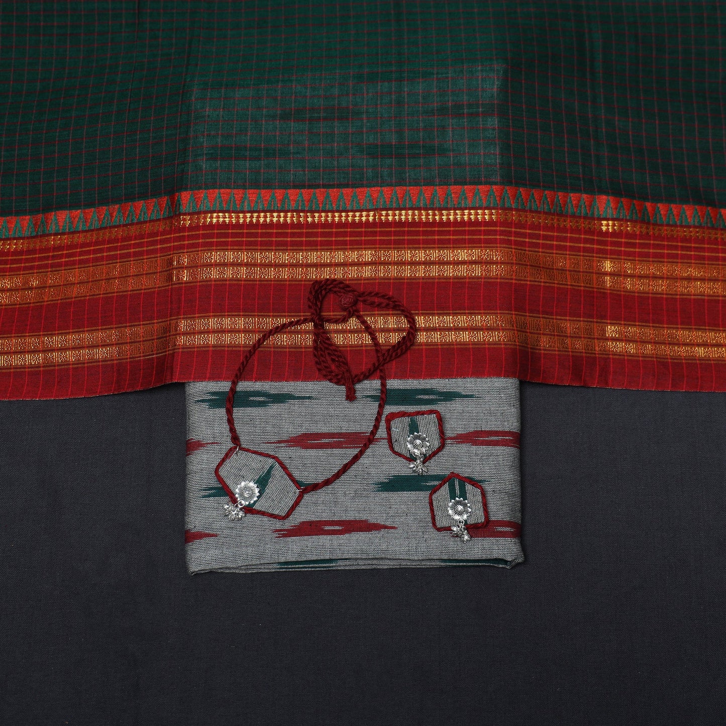 Grey - 2pc cotton unstitched pochampally ikat dress