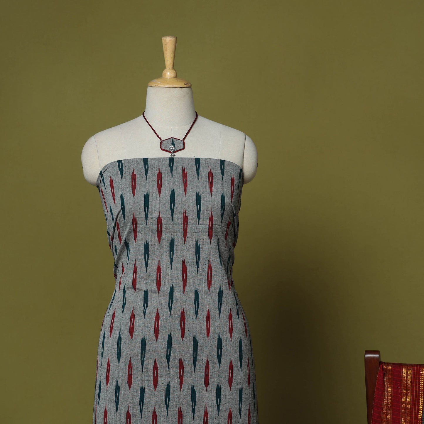 Grey - 2pc cotton unstitched pochampally ikat dress