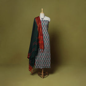 Grey - 2pc cotton unstitched pochampally ikat dress