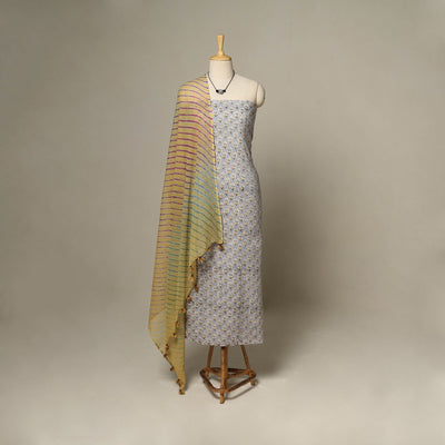 Grey - 2pc cotton unstitched sanganeri dress material