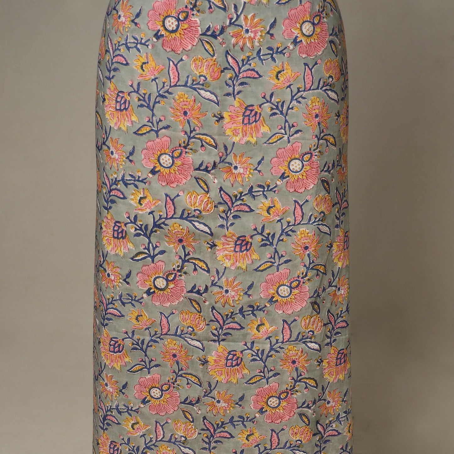 Grey - 2pc cotton unstitched sanganeri dress material