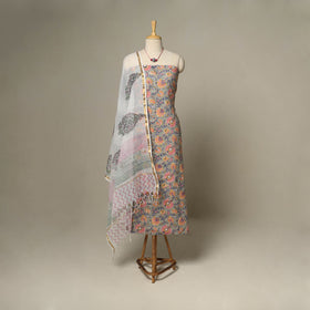 Grey - 2pc cotton unstitched sanganeri dress material