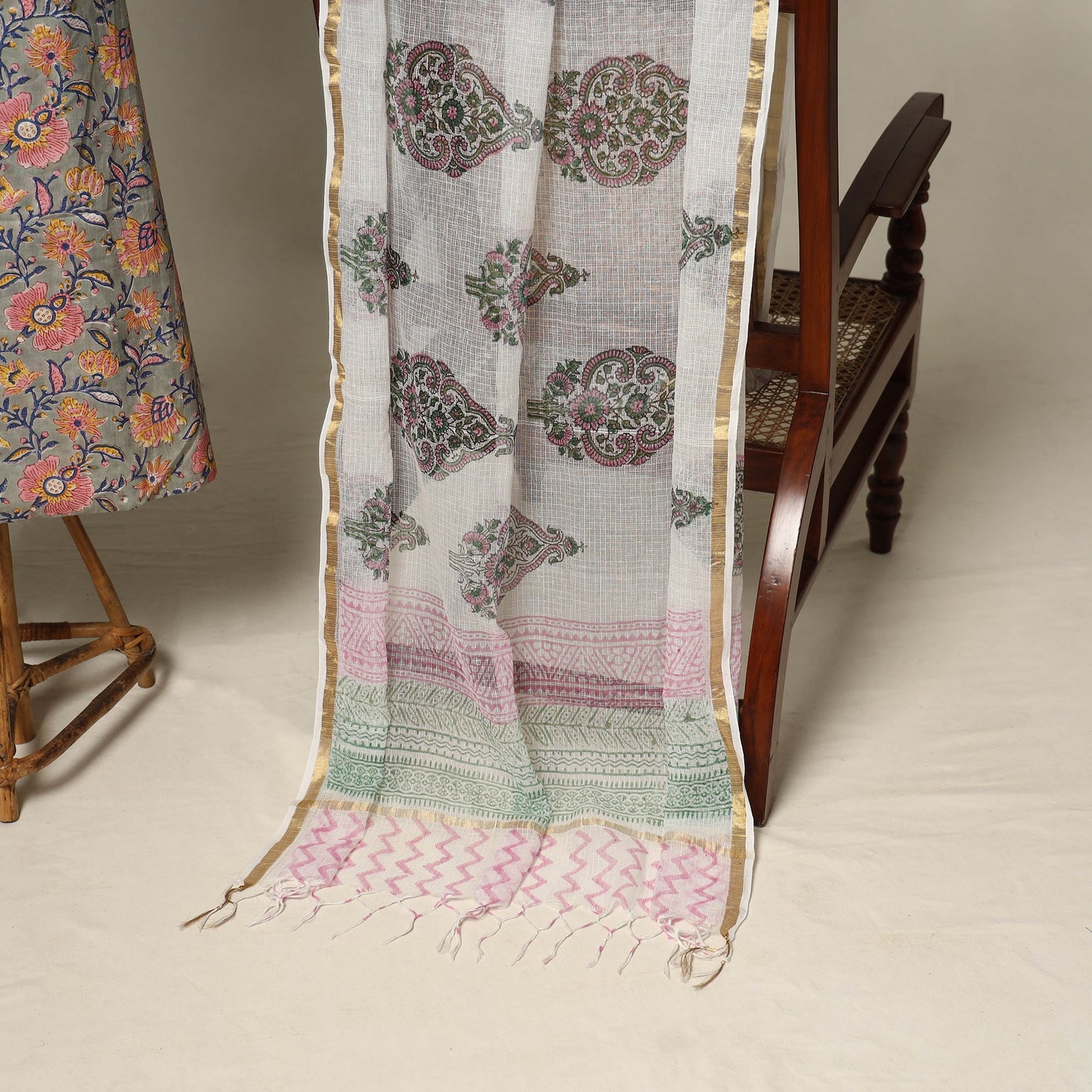 Grey - 2pc cotton unstitched sanganeri dress material