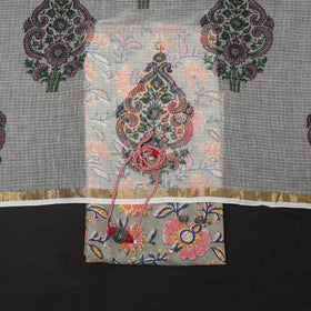 Grey - 2pc cotton unstitched sanganeri dress material