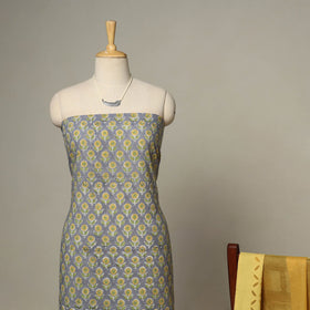 Grey - 2pc cotton unstitched sanganeri dress material