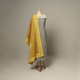 Grey - 2pc cotton unstitched sanganeri dress material