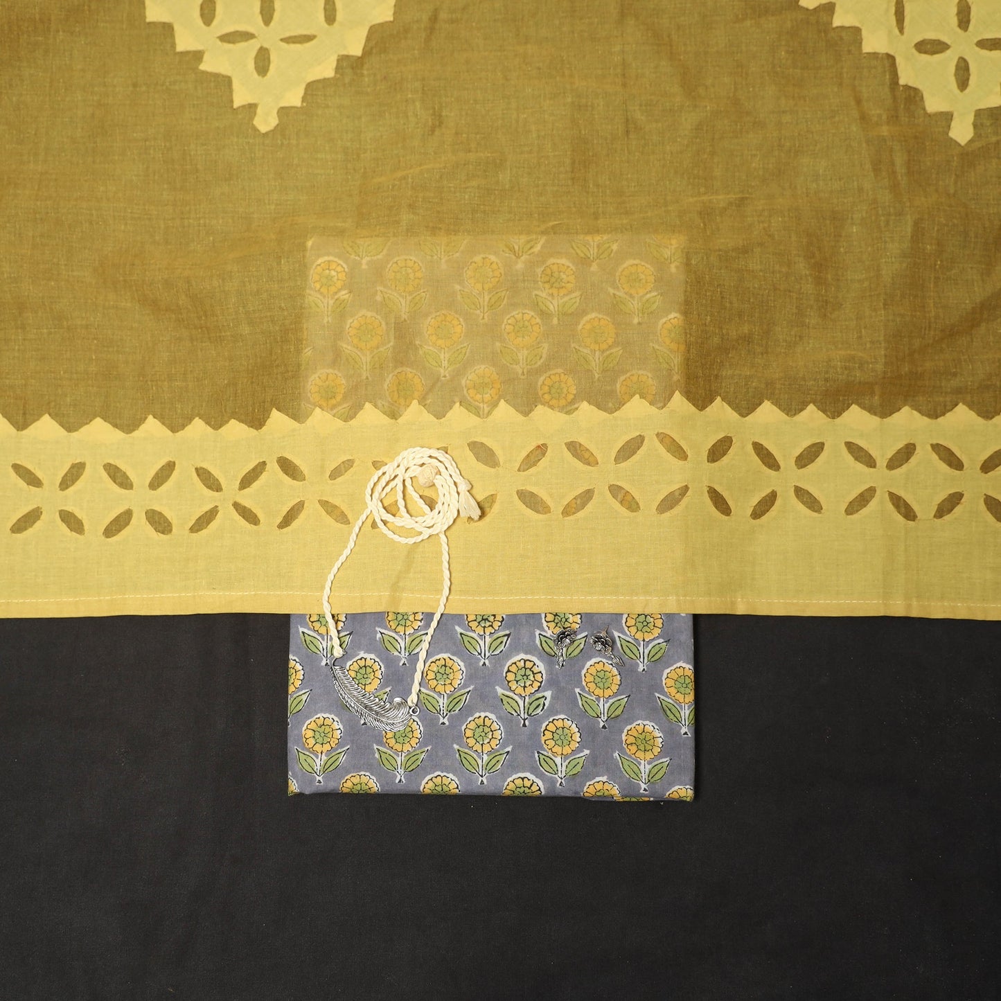 Grey - 2pc cotton unstitched sanganeri dress material