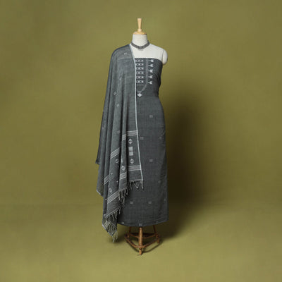Grey - 2pc handloom cotton unstitched burdwan jamdani dress