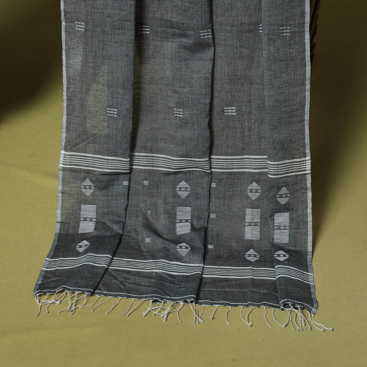 Grey - 2pc handloom cotton unstitched burdwan jamdani dress