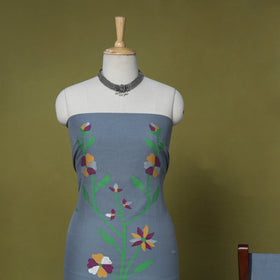 Grey - 2pc handloom cotton unstitched phulia jamdani dress