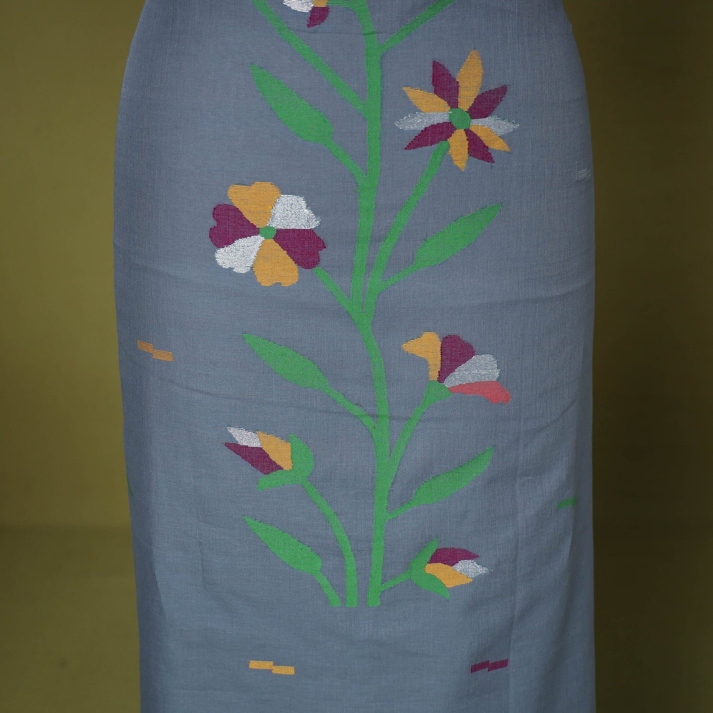 Grey - 2pc handloom cotton unstitched phulia jamdani dress