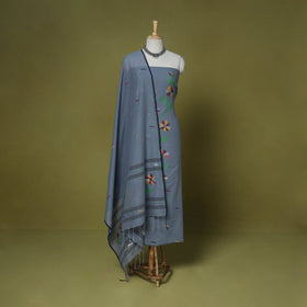 Grey - 2pc handloom cotton unstitched phulia jamdani dress