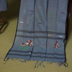 Grey - 2pc handloom cotton unstitched phulia jamdani dress