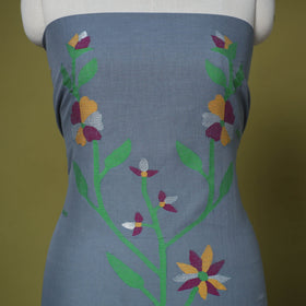 Grey - 2pc handloom cotton unstitched phulia jamdani dress