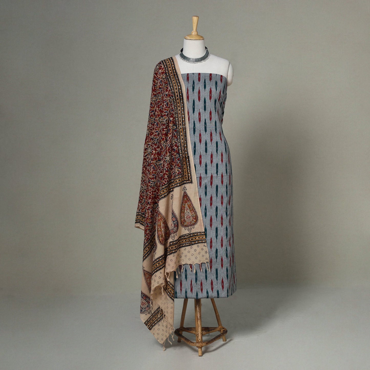 Grey - 2pc handloom cotton unstitched pochampally ikat