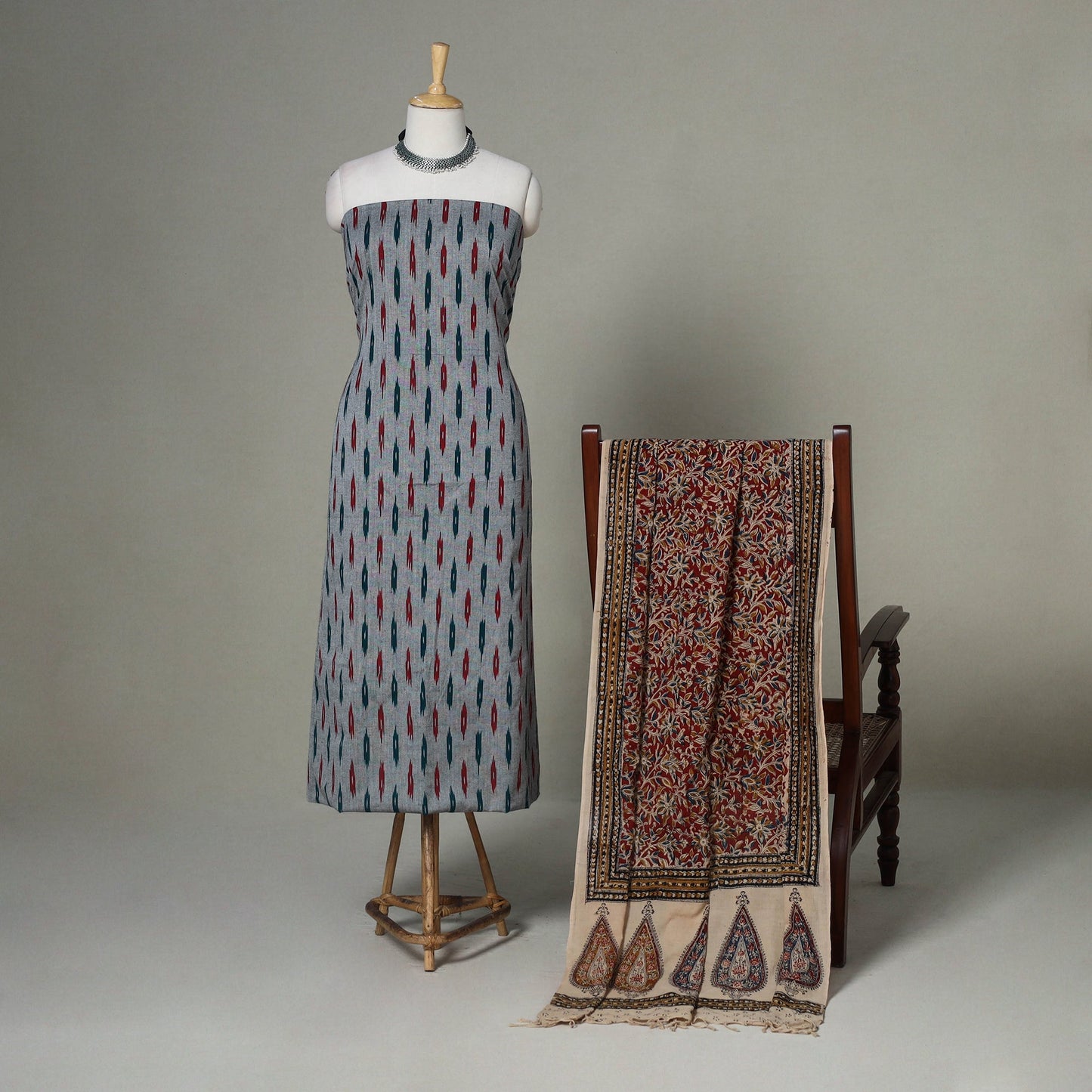 Grey - 2pc handloom cotton unstitched pochampally ikat