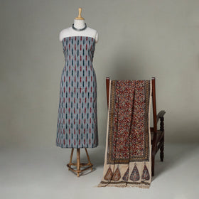 Grey - 2pc handloom cotton unstitched pochampally ikat