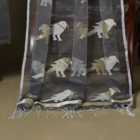 Grey - 2pc handloom mulberry silk unstitched phulia jamdani