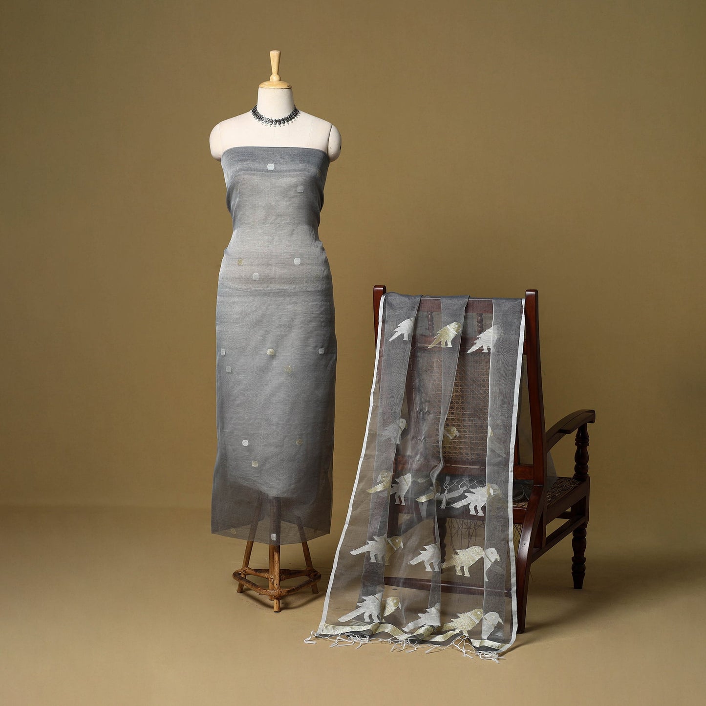 2pc handloom mulberry silk unstitched phulia jamdani dress