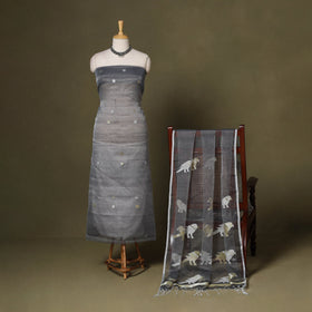 Grey - 2pc handloom mulberry silk unstitched phulia jamdani