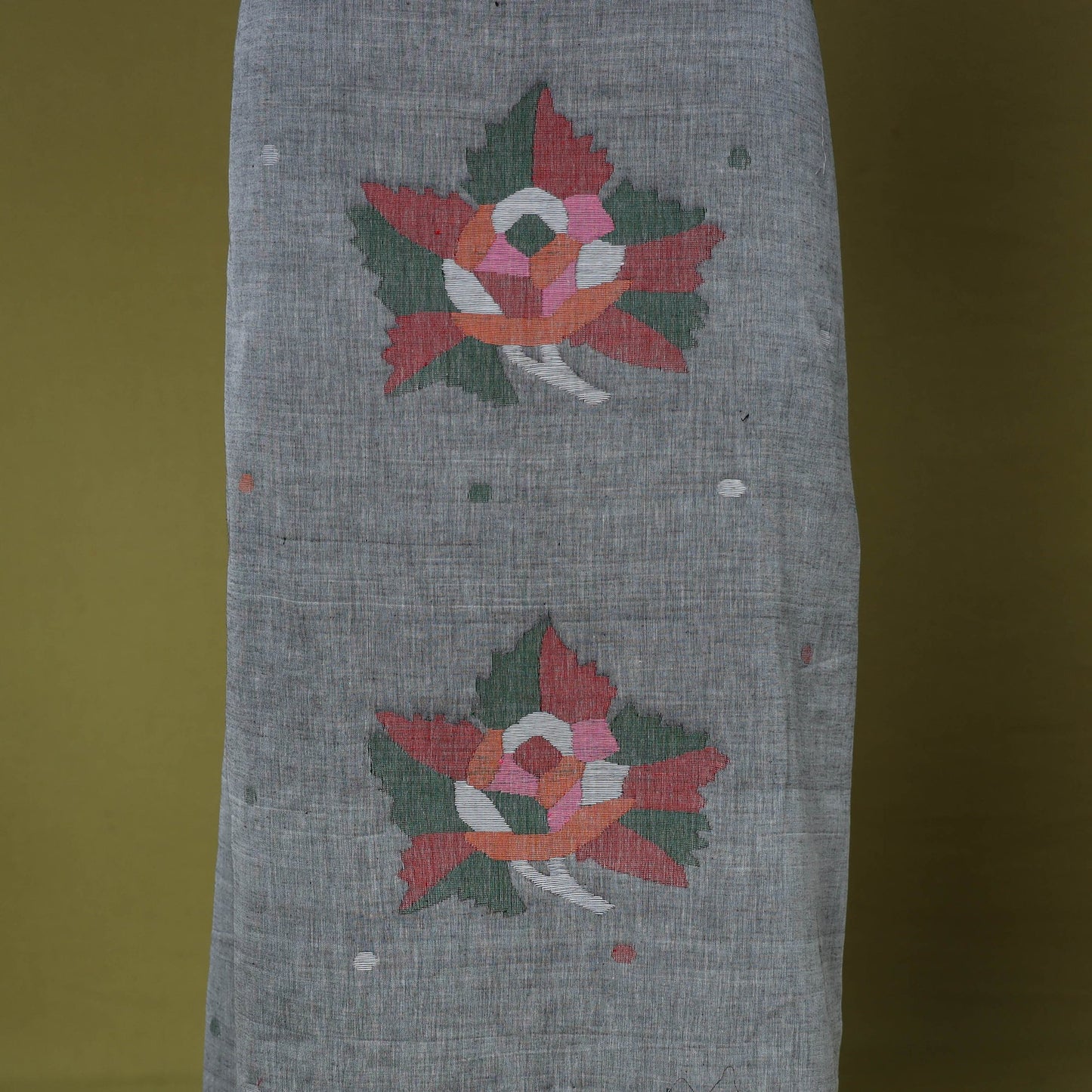 Grey - 2pc handloom silk cotton unstitched phulia jamdani