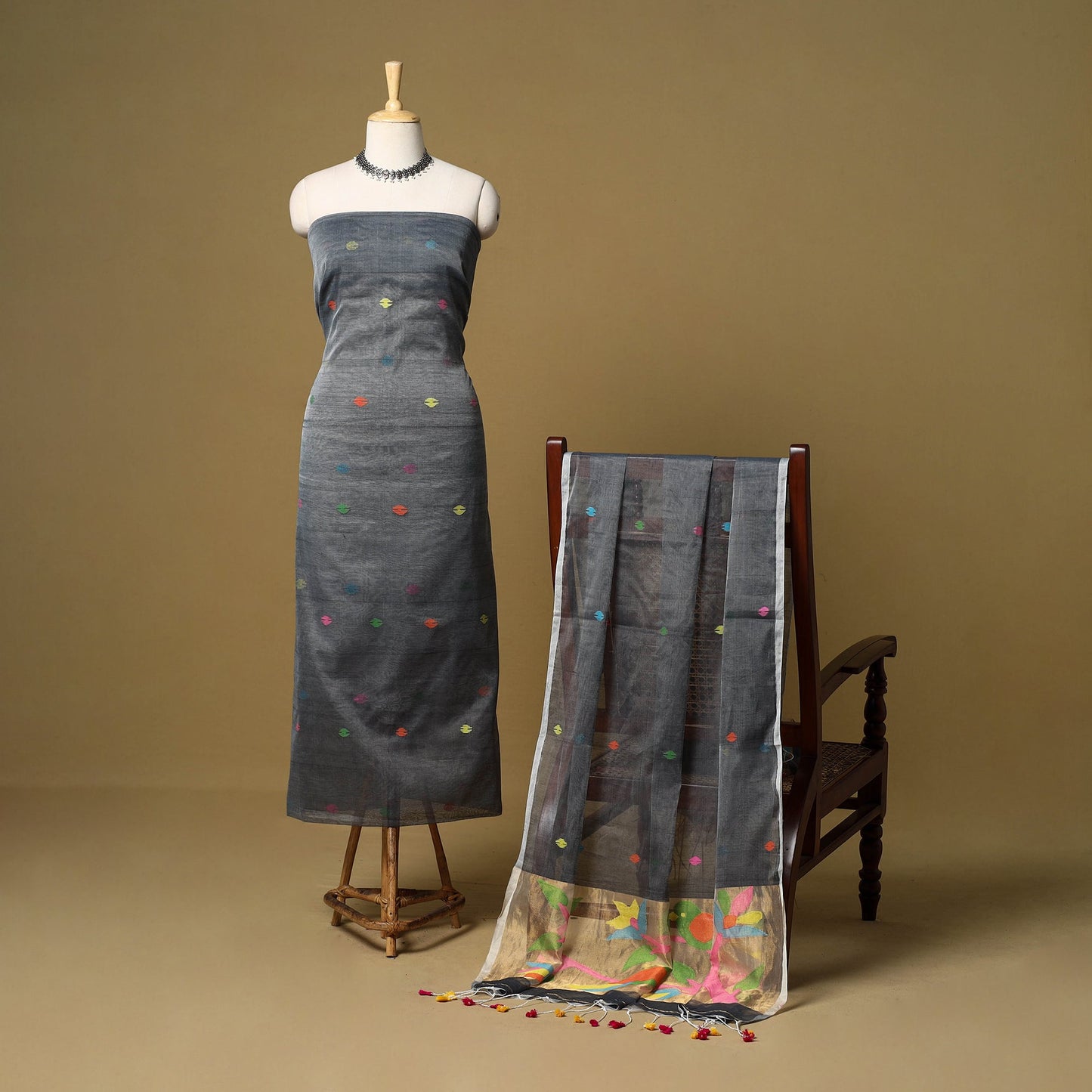 2pc handloom silk cotton unstitched phulia jamdani dress