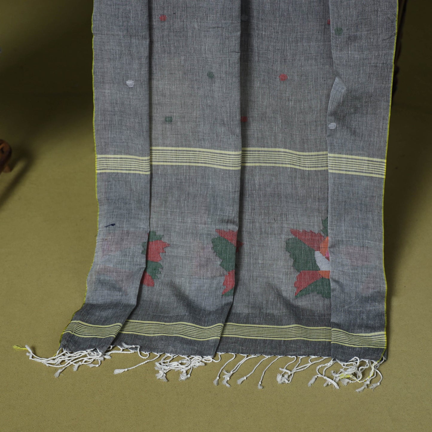 Grey - 2pc handloom silk cotton unstitched phulia jamdani