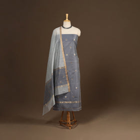 Grey - 2pc handloom zari buta unstitched chanderi silk