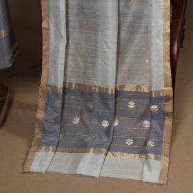 Grey - 2pc handloom zari buta unstitched chanderi silk