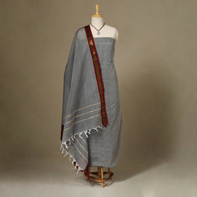 Grey 2pc Kandangi Chettinad Dress Material with Jewellery Set