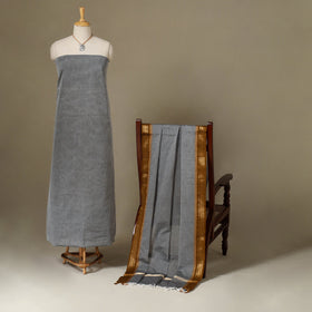 Grey 2pc Kandangi Chettinad Dress Material with Jewellery Set