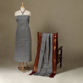 Grey 2pc Kandangi Chettinad Dress Material with Jewellery Set
