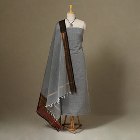 Grey 2pc Kandangi Chettinad Dress Material with Jewellery Set