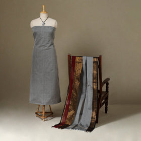 Grey 2pc Kandangi Chettinad Dress Material with Jewellery Set