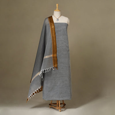 Grey 2pc Kandangi Chettinad Dress Material with Jewellery Set