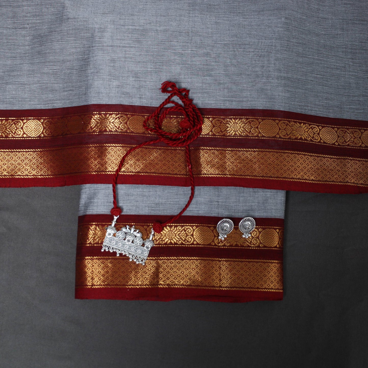 Grey - 2pc kandangi chettinad unstitched dress material