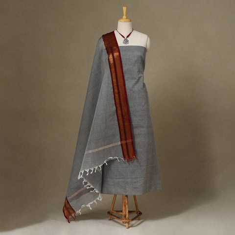 Grey 2pc Kandangi Chettinad Dress Material with Jewellery Set