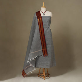 Grey 2pc Kandangi Chettinad Dress Material with Jewellery Set