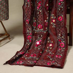 Grey 2pc Unstitched Bandhani Dress Material with Jewellery Set