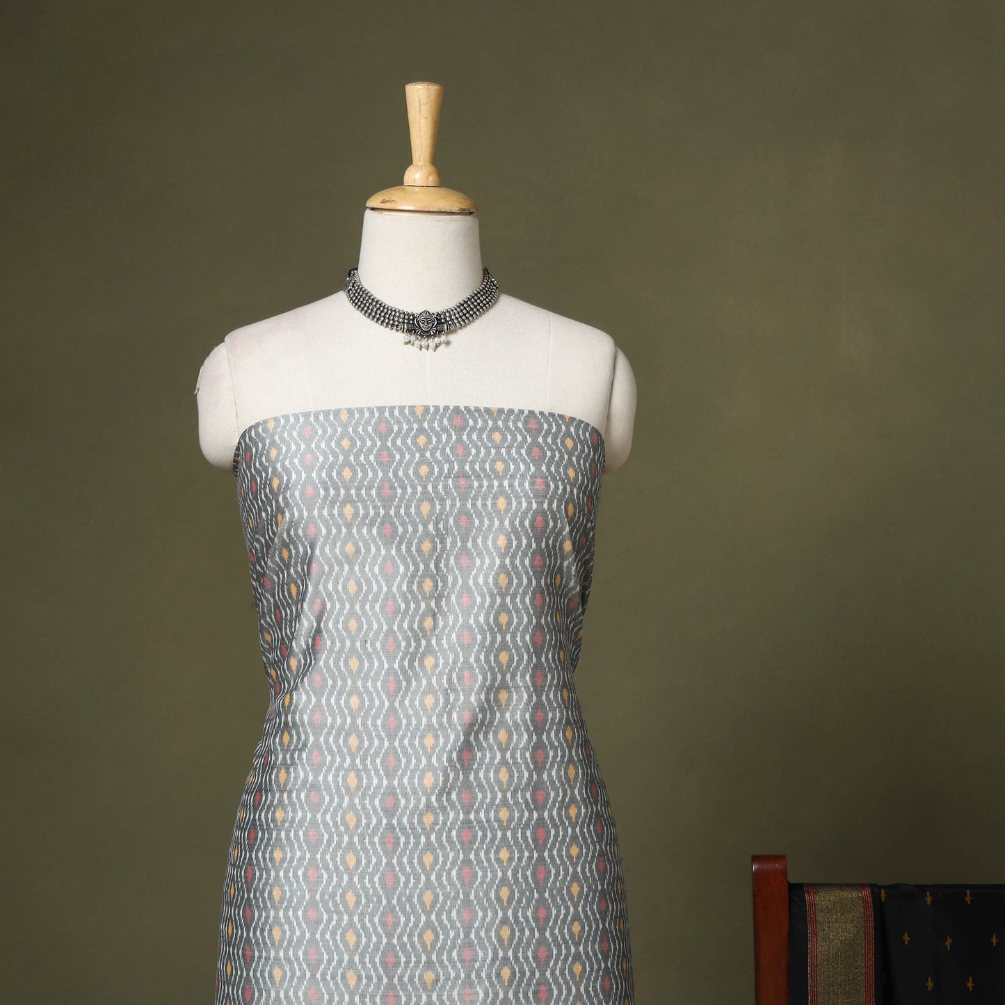 Grey - 2pc unstitched handloom sico pochampally ikat dress