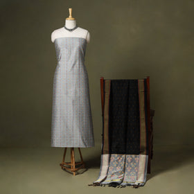 Grey - 2pc unstitched handloom sico pochampally ikat dress