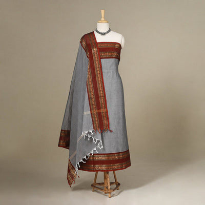 Grey - 2pc unstitched kandangi chettinad cotton dress