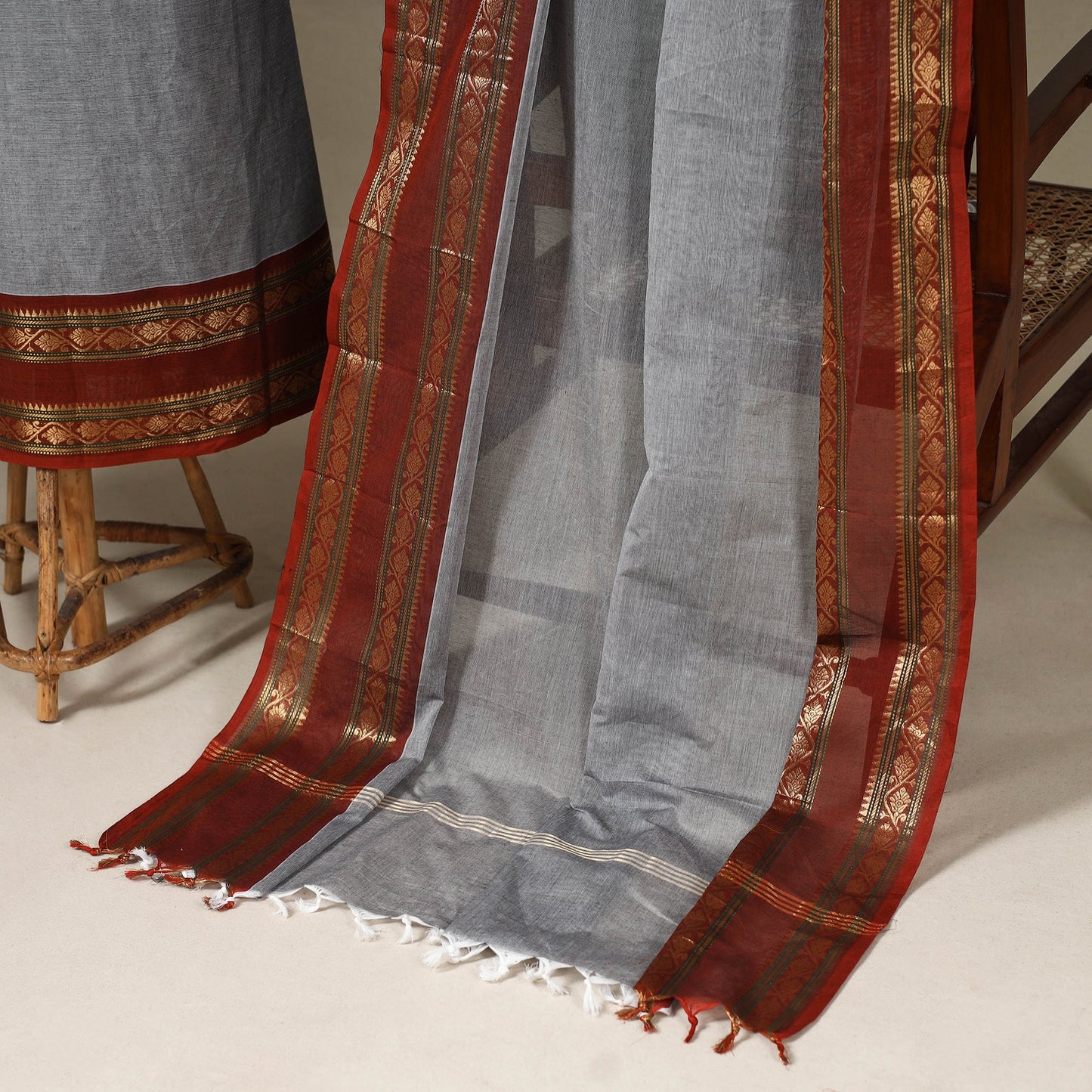 Grey - 2pc unstitched kandangi chettinad cotton dress