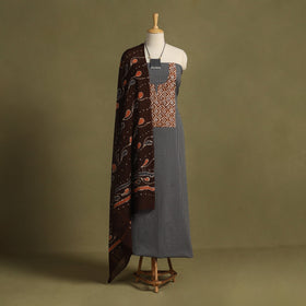 Grey 2pc Unstitched Plain Dress Material with Jewellery Set