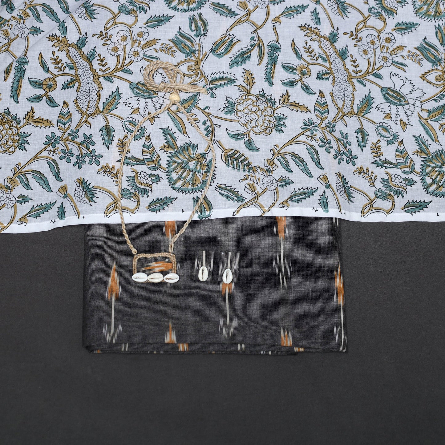 Grey - 2pc unstitched pochampally ikat dress material