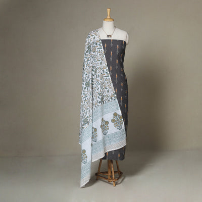 Grey - 2pc unstitched pochampally ikat dress material