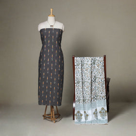 Grey - 2pc unstitched pochampally ikat dress material