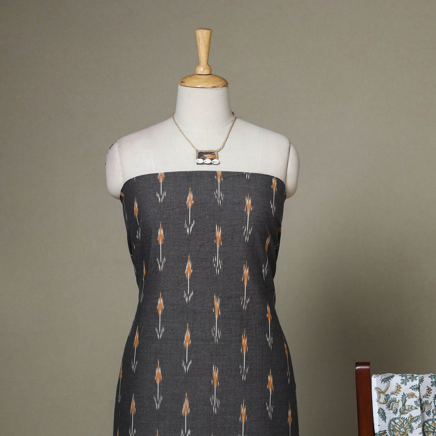 Grey - 2pc unstitched pochampally ikat dress material