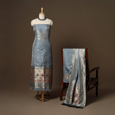Grey - 3pc bangalore silk paithani dress material 02